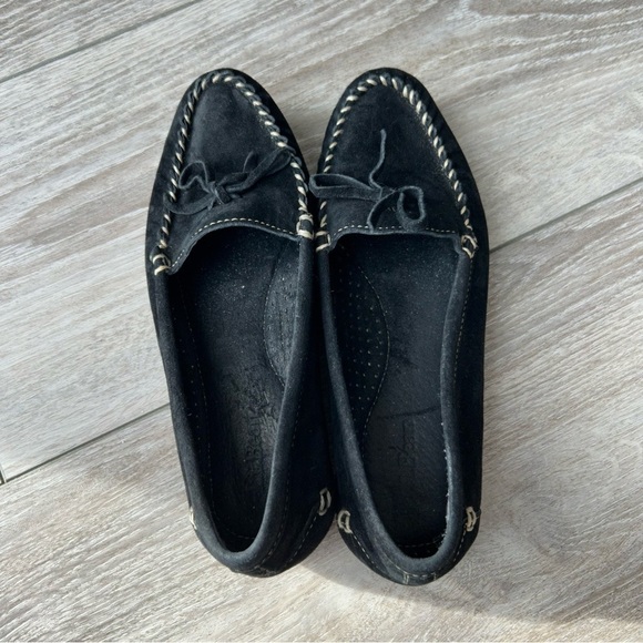 LL  Bean Black Suede Leather Slip On Loafers - Picture 10 of 13
